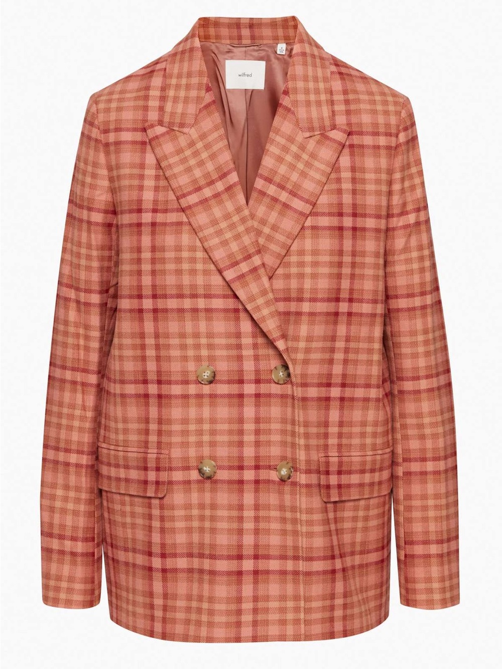 Wilfred Destiny Plaid Double-Breasted Blazer in Rust and Pink Tones Size 10 NWOT